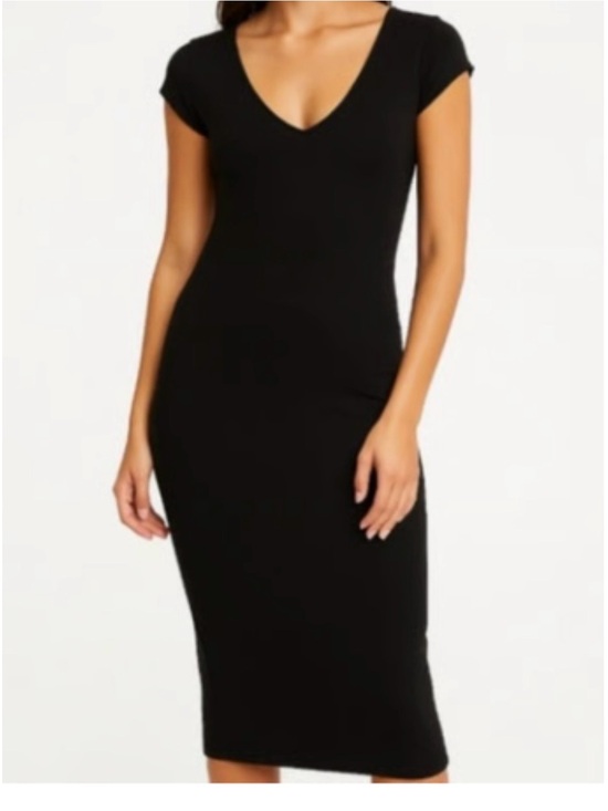 See You Monday Dresses & Skirts - See You Monday Black V-Neck Cap-Sleeve Midi Dress